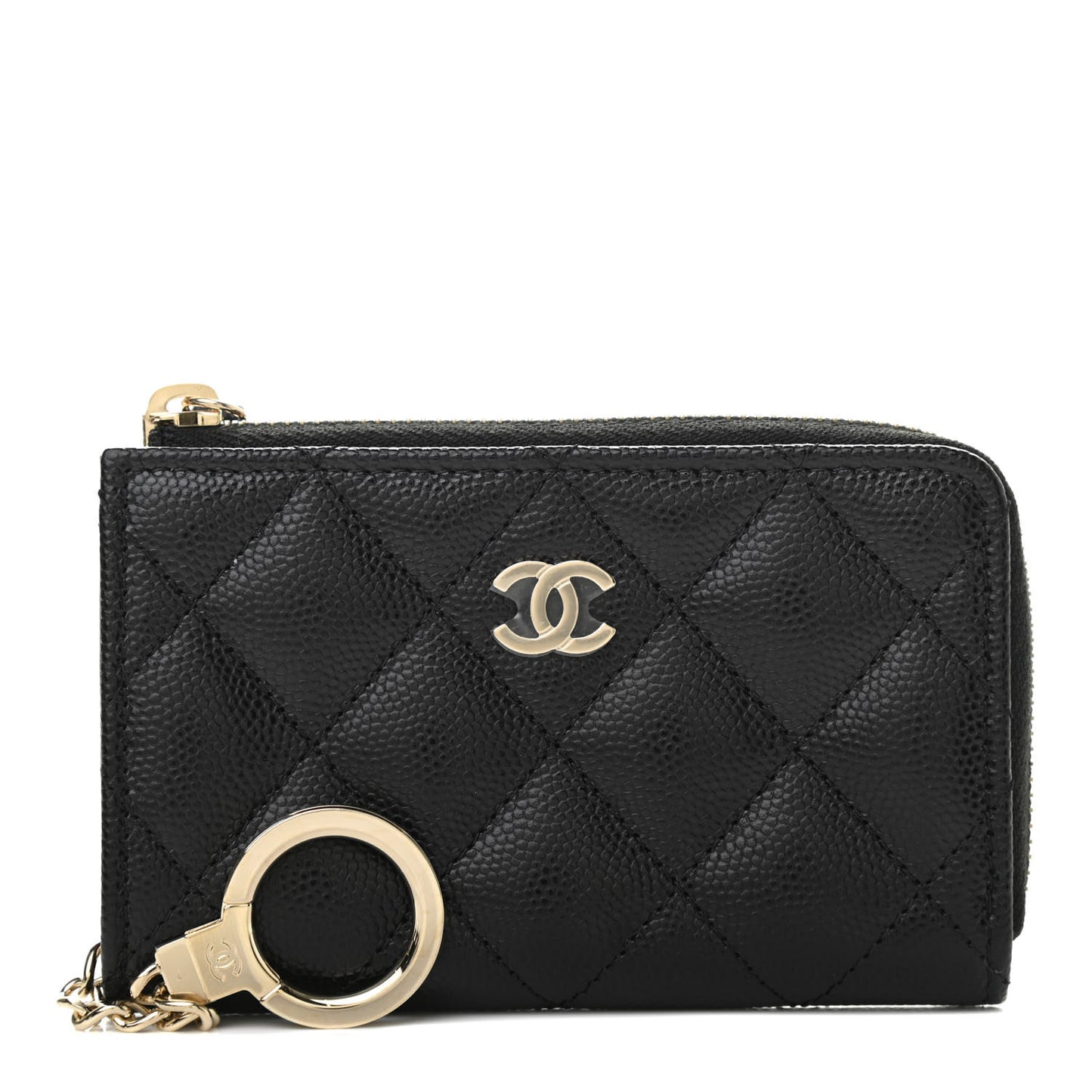 Caviar Quilted Zipped Key Holder Case Black
