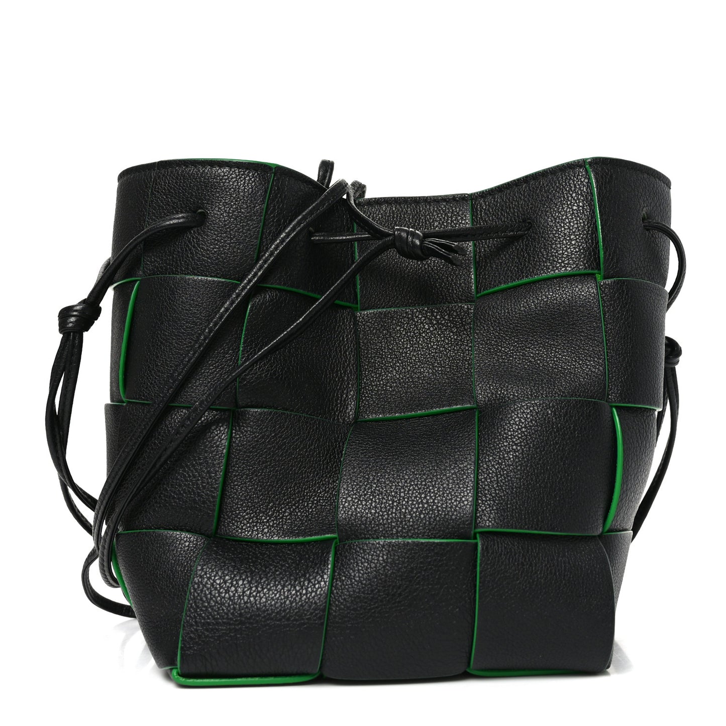 Nappa Maxi Intrecciato Mini Cassette Bucket Bag Black Parakeet