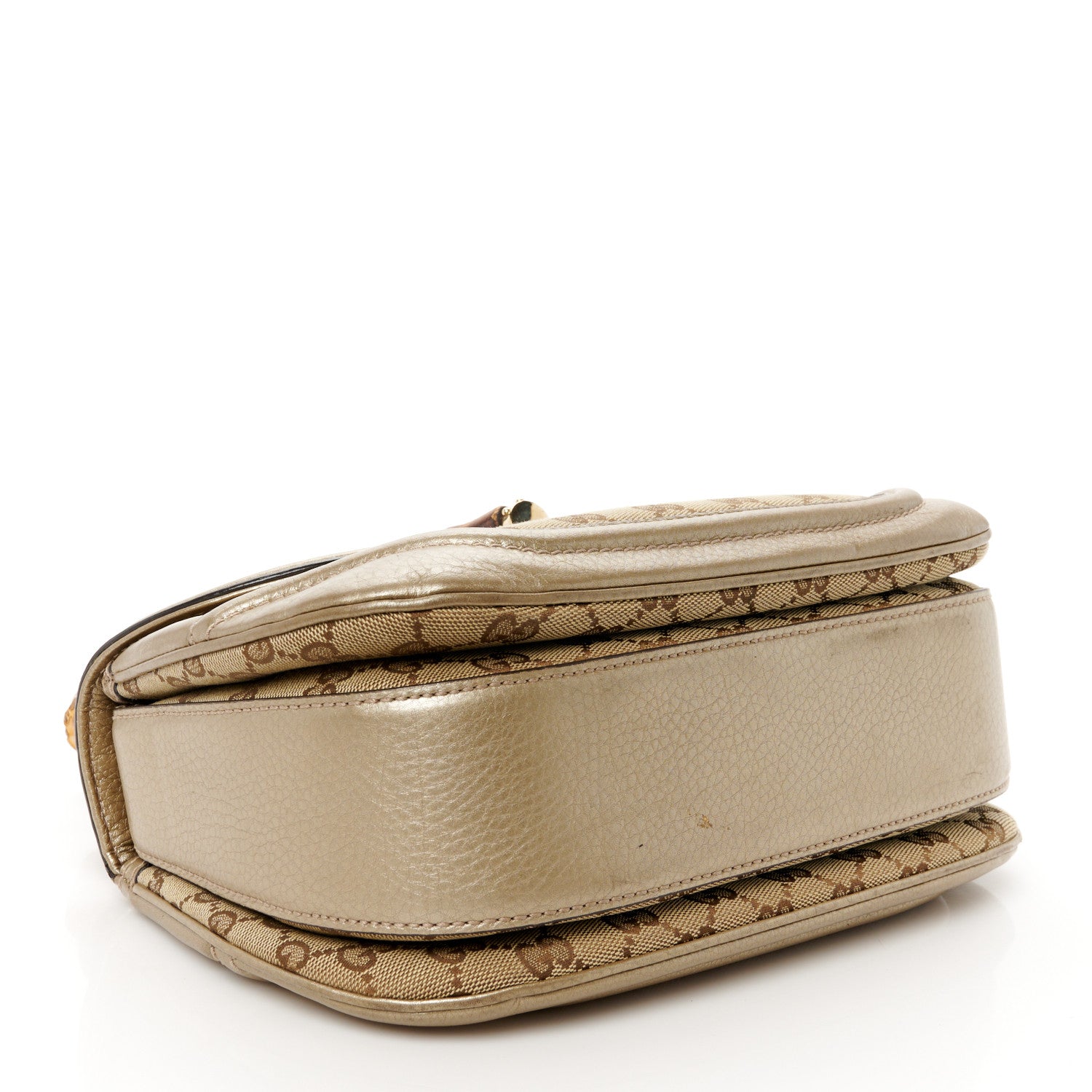 Gucci Monogram Metallic Calfskin Medium New Bamboo Top Handle Bag Golden Beige 5 of 11