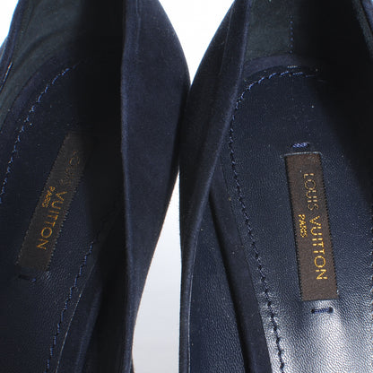 Louis Vuitton Suede Baby Goat Leather Catania Peep Toe Heels 39.5 Navy 6 of 8