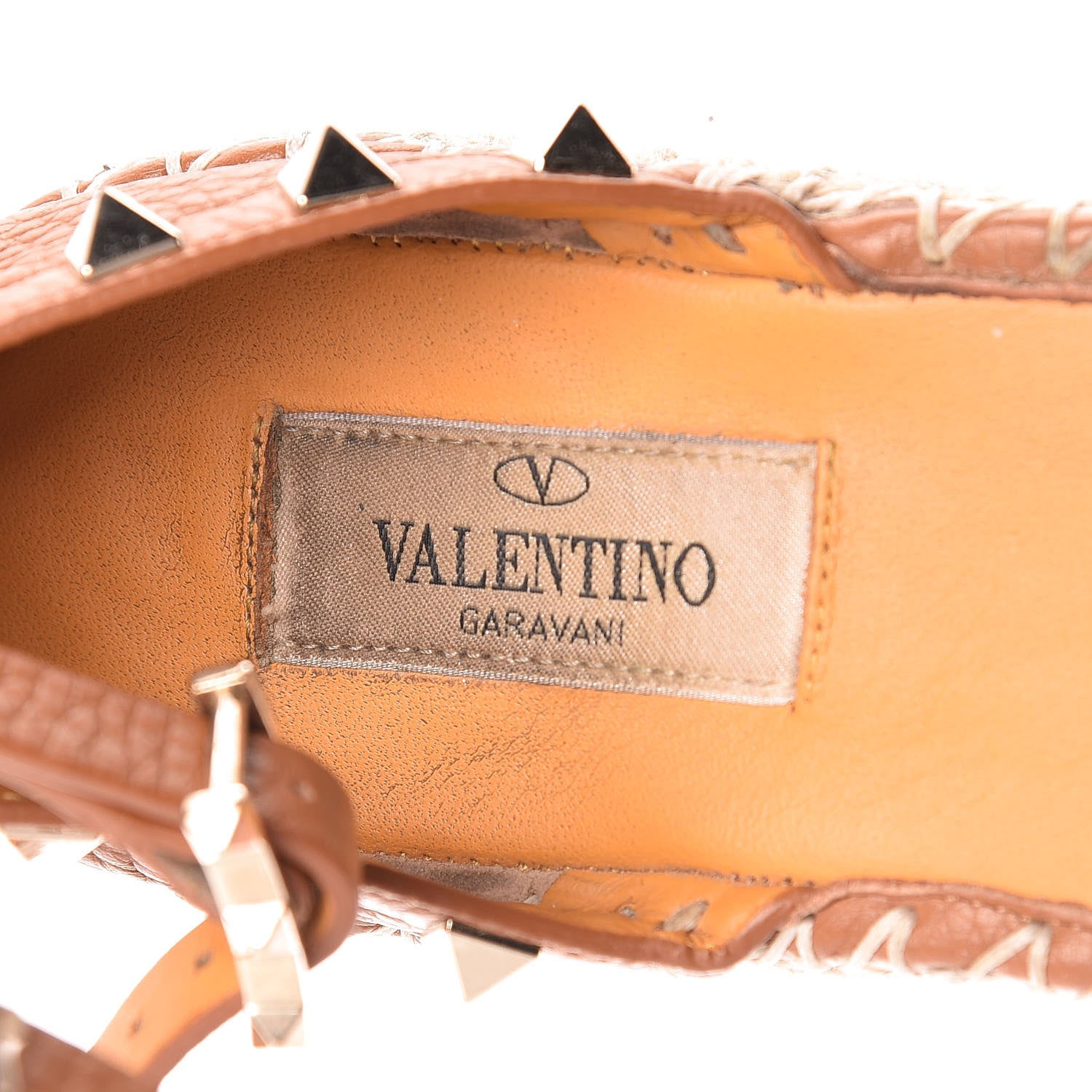 Valentino Garavani Grained Calfskin Rockstud Ankle Wrap Espadrille Flats 37 Cognac 9 of 17