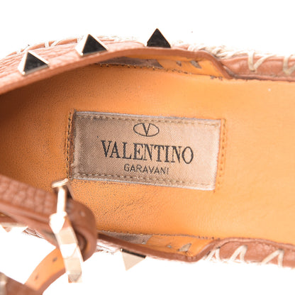 Valentino Garavani Grained Calfskin Rockstud Ankle Wrap Espadrille Flats 37 Cognac 9 of 17