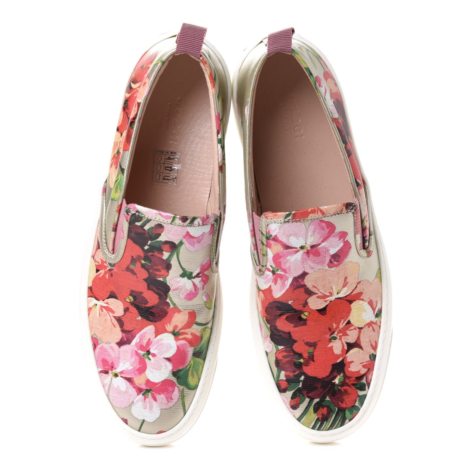 Gucci Calfskin Blooms Print Womens Slip On Sneakers 38.5 Gold Multicolor Dry Rose 5 of 11