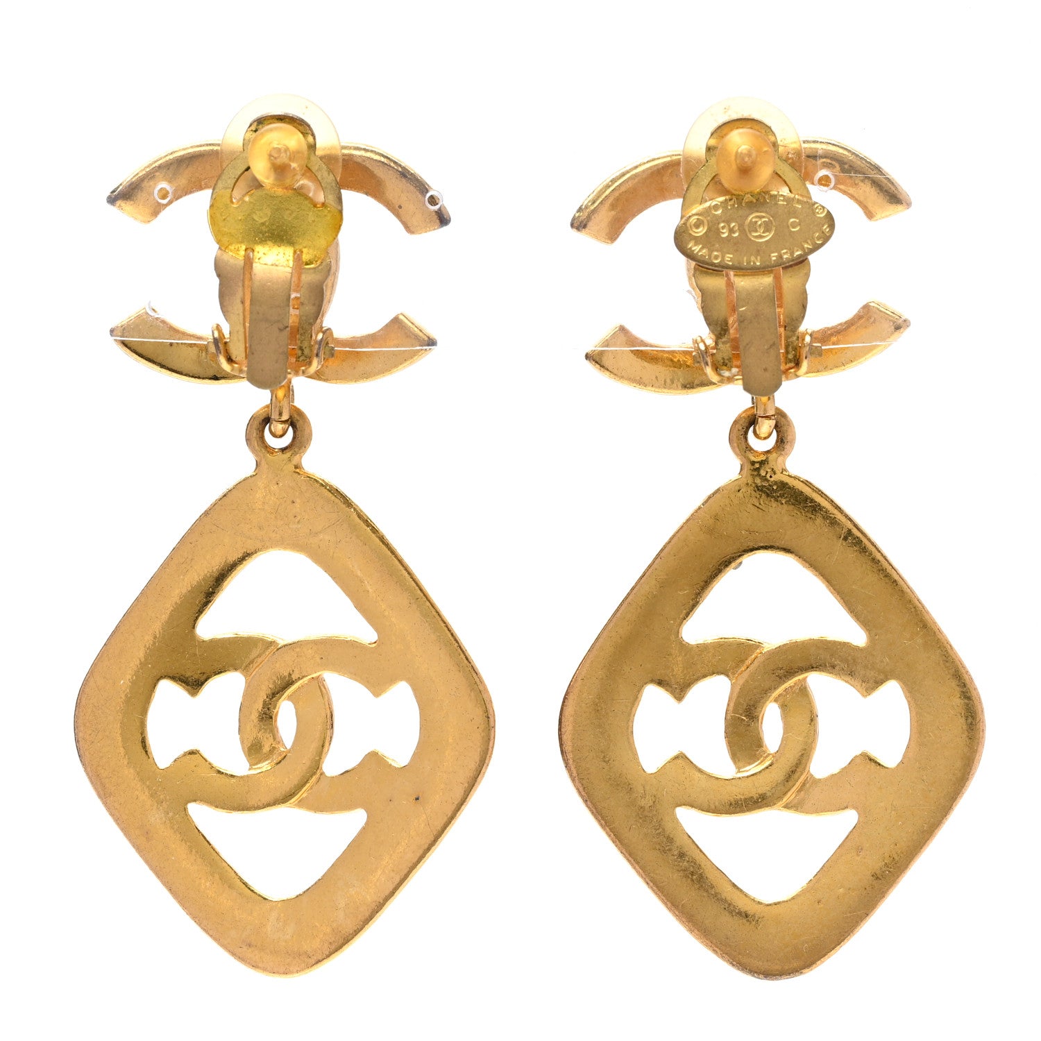 Chanel Enamel CC Drop Clip On Earrings Gold Black 3 of 4