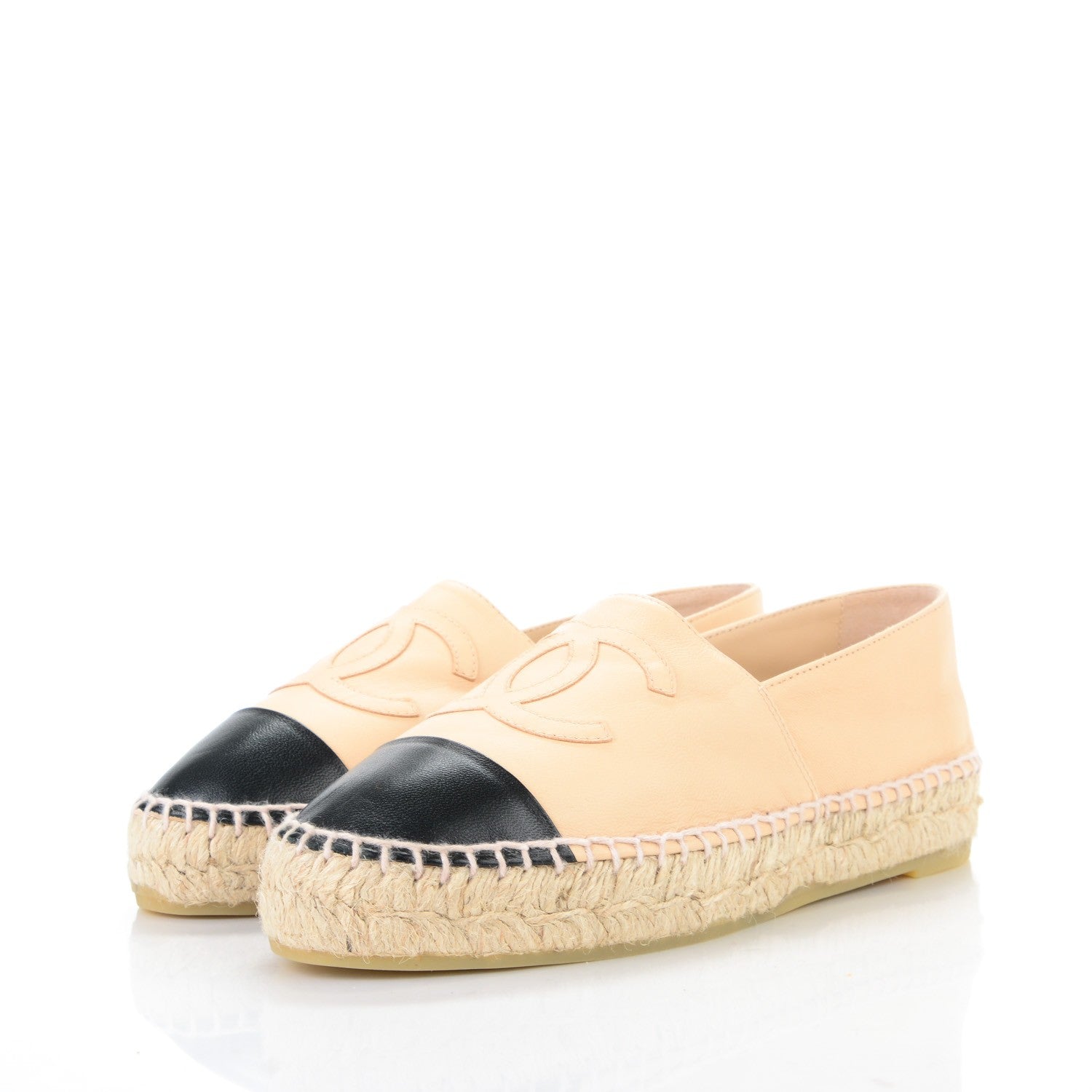 Chanel Lambskin CC Espadrilles 35 Beige Black 3 of 12