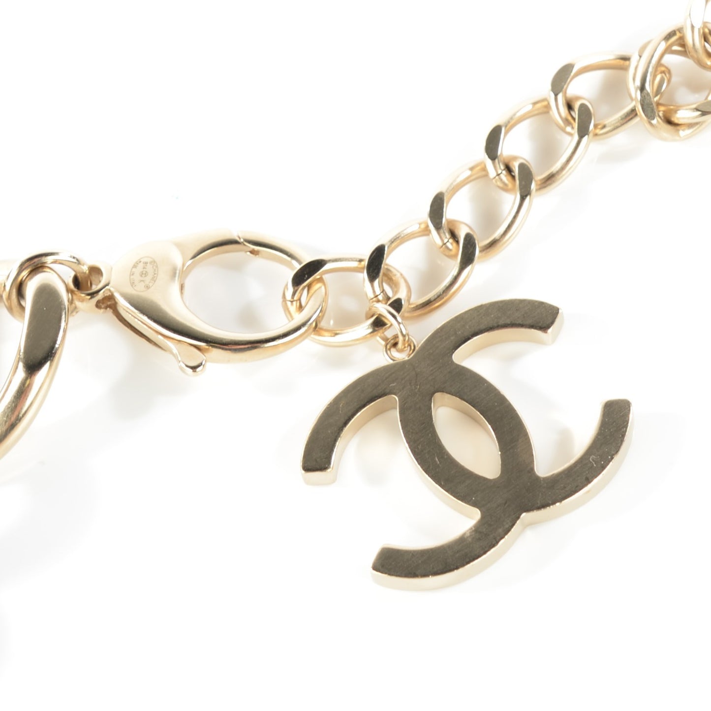 Tweed CC Oversized Padlock Chain Necklace Gold Pink