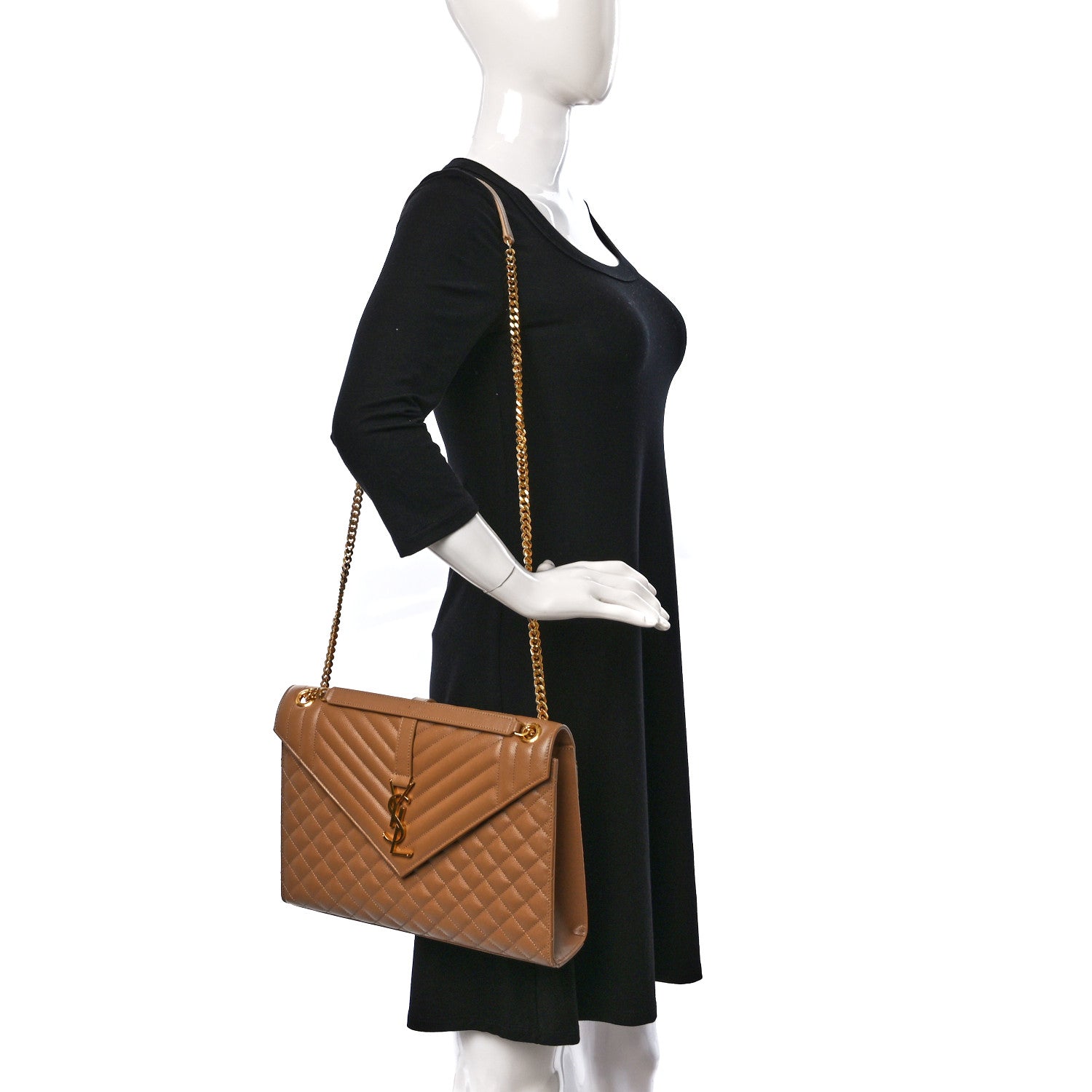 Saint Laurent Grain De Poudre Large Tri-Quilt Monogram Satchel Dark Beige 4 of 22