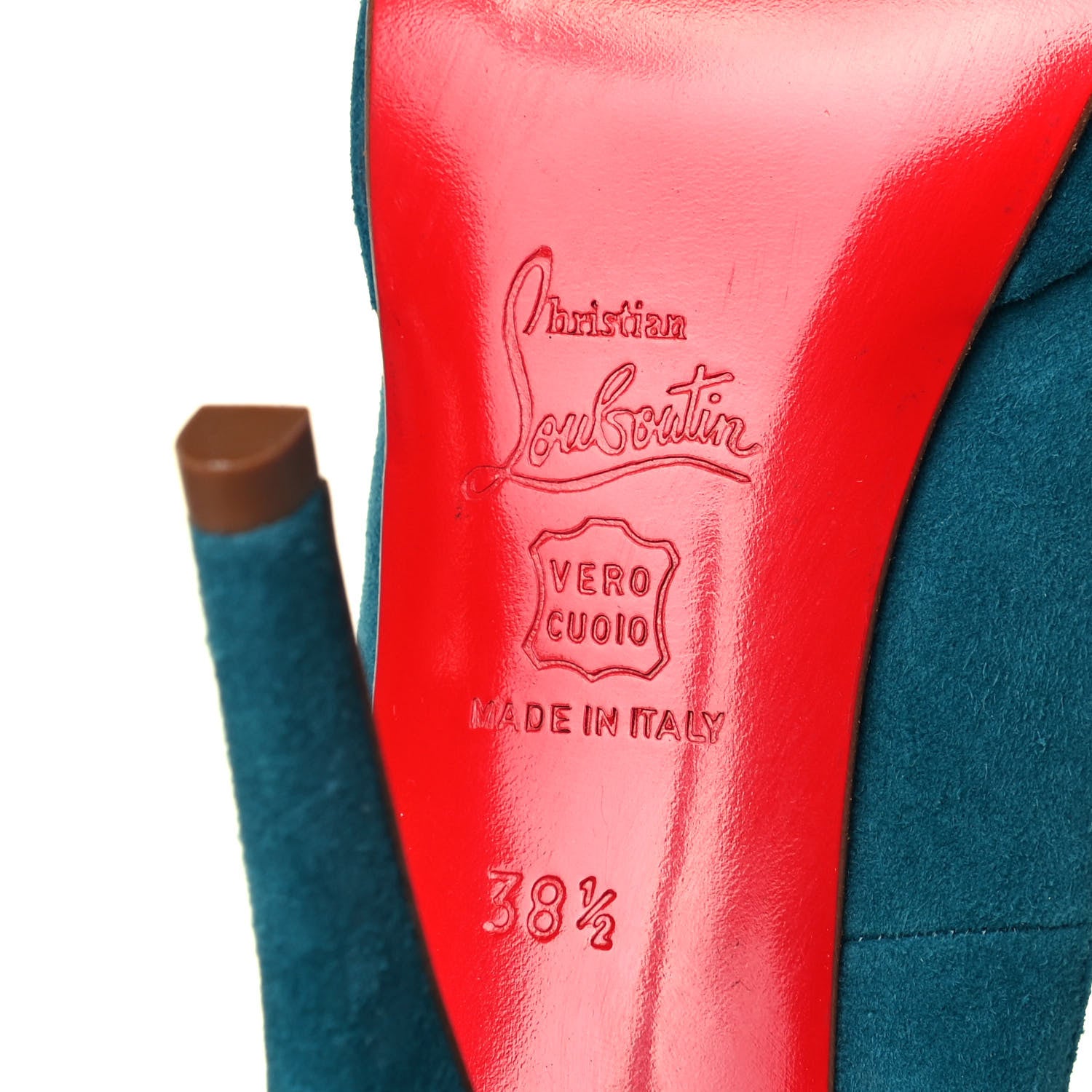 Christian Louboutin Suede Yoyo Zeppa 120 Pumps 38.5 Peacock 6 of 7