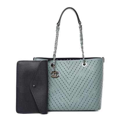 Chanel Perforated Grained Calfskin Large Shopping Tote Green 1 of 14