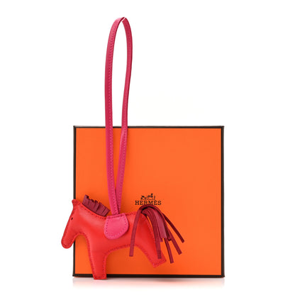 Hermes Milo Lambskin Grigri Rodeo Horse Bag Charm PM Rose Jaipur Shocking Rouge H 5 of 5