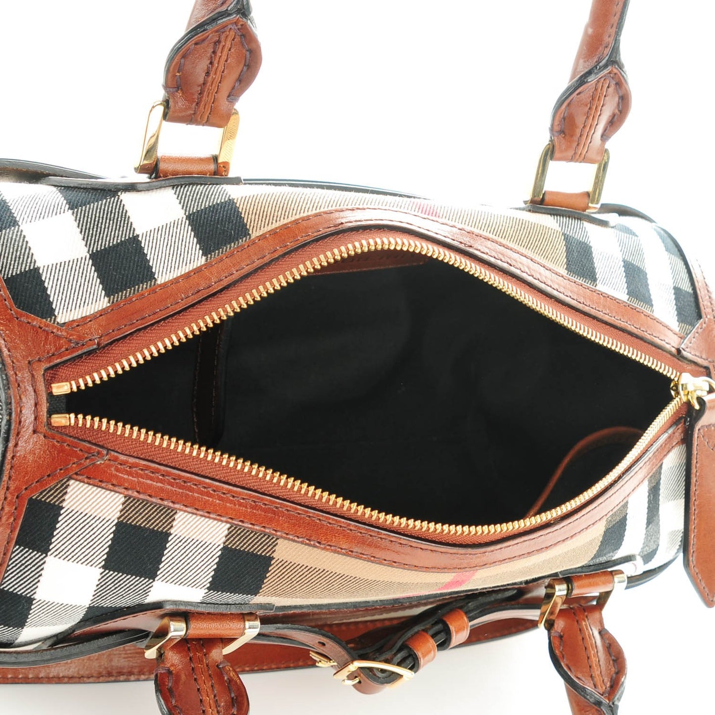 House Check Bridle Calfskin Medium Alchester Bowling Bag Dark Tan
