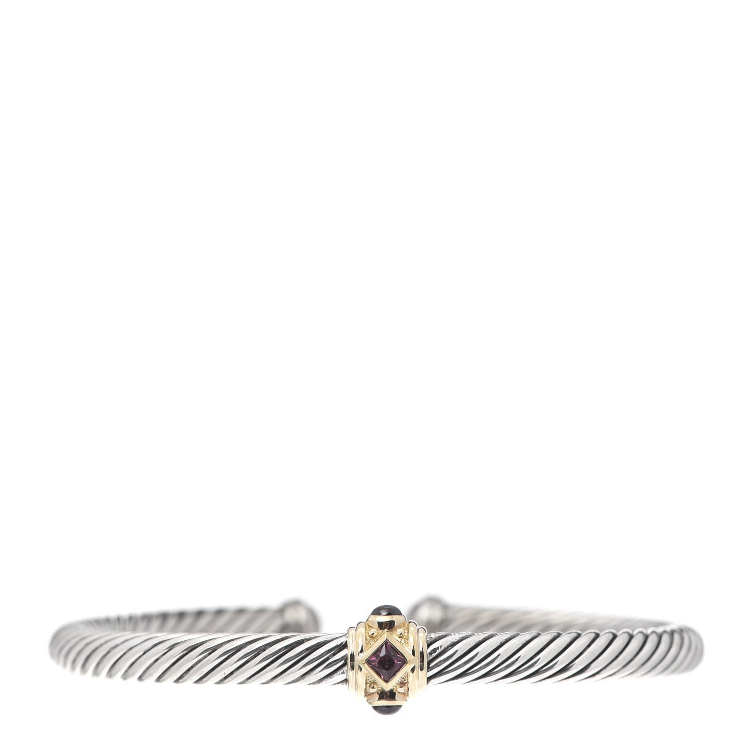 David Yurman Sterling Silver 14K Yellow Gold Rhodolite Garnet Pink Tourmaline 5mm Cable Renaissance Station Bracelet 1 of 4