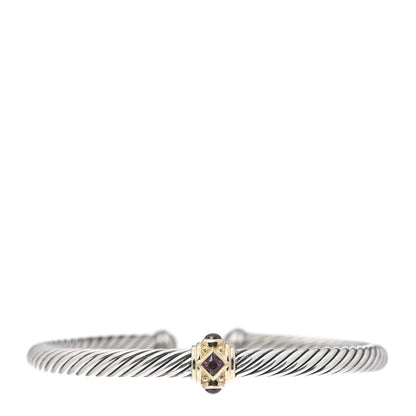 David Yurman Sterling Silver 14K Yellow Gold Rhodolite Garnet Pink Tourmaline 5mm Cable Renaissance Station Bracelet 1 of 4