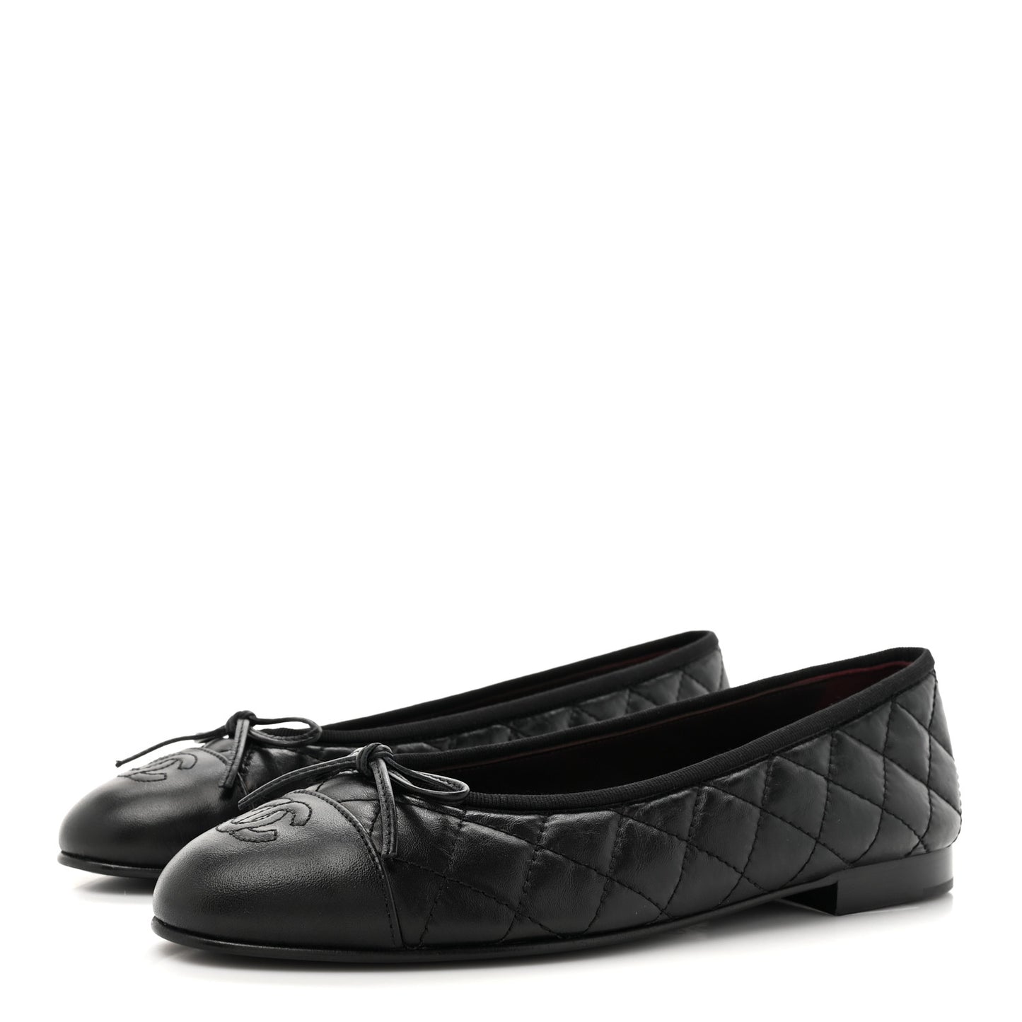 Aged Calfskin Quilted CC Cap Toe Ballerina Flats 38.5 Black