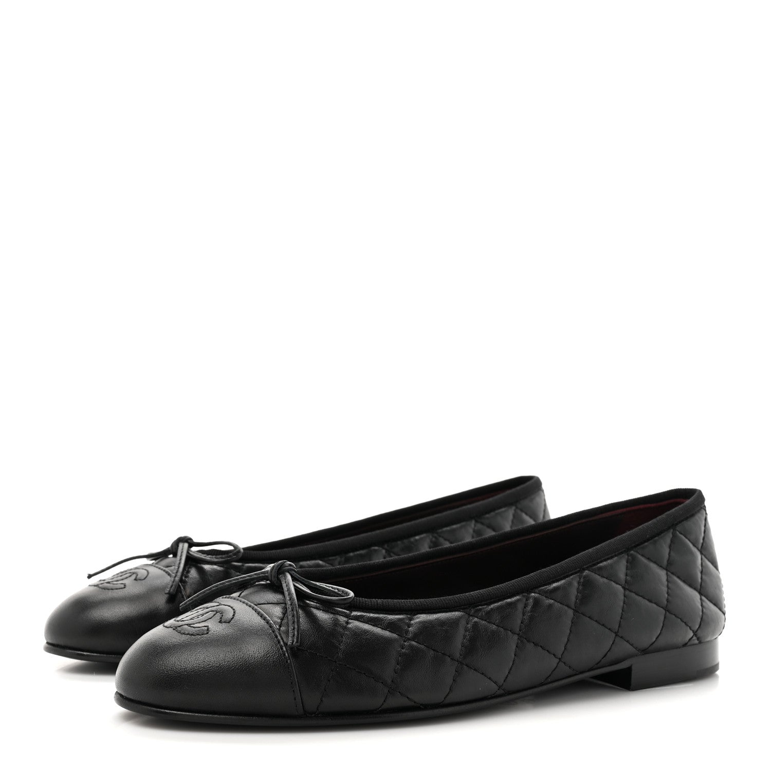 Chanel Aged Calfskin Quilted CC Cap Toe Ballerina Flats 38.5 Black 4 of 10