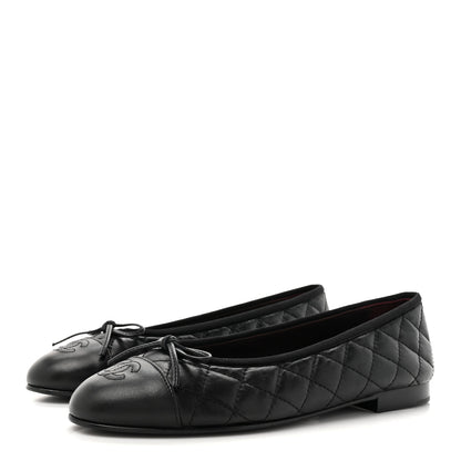 Chanel Aged Calfskin Quilted CC Cap Toe Ballerina Flats 38.5 Black 4 of 10
