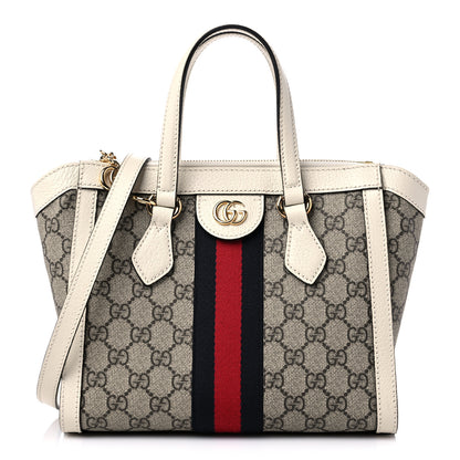 Gucci GG Supreme Monogram Textured Dollar Calfskin Web Small Ophidia Tote Bag Beige Ebony Mystic White 1 of 10