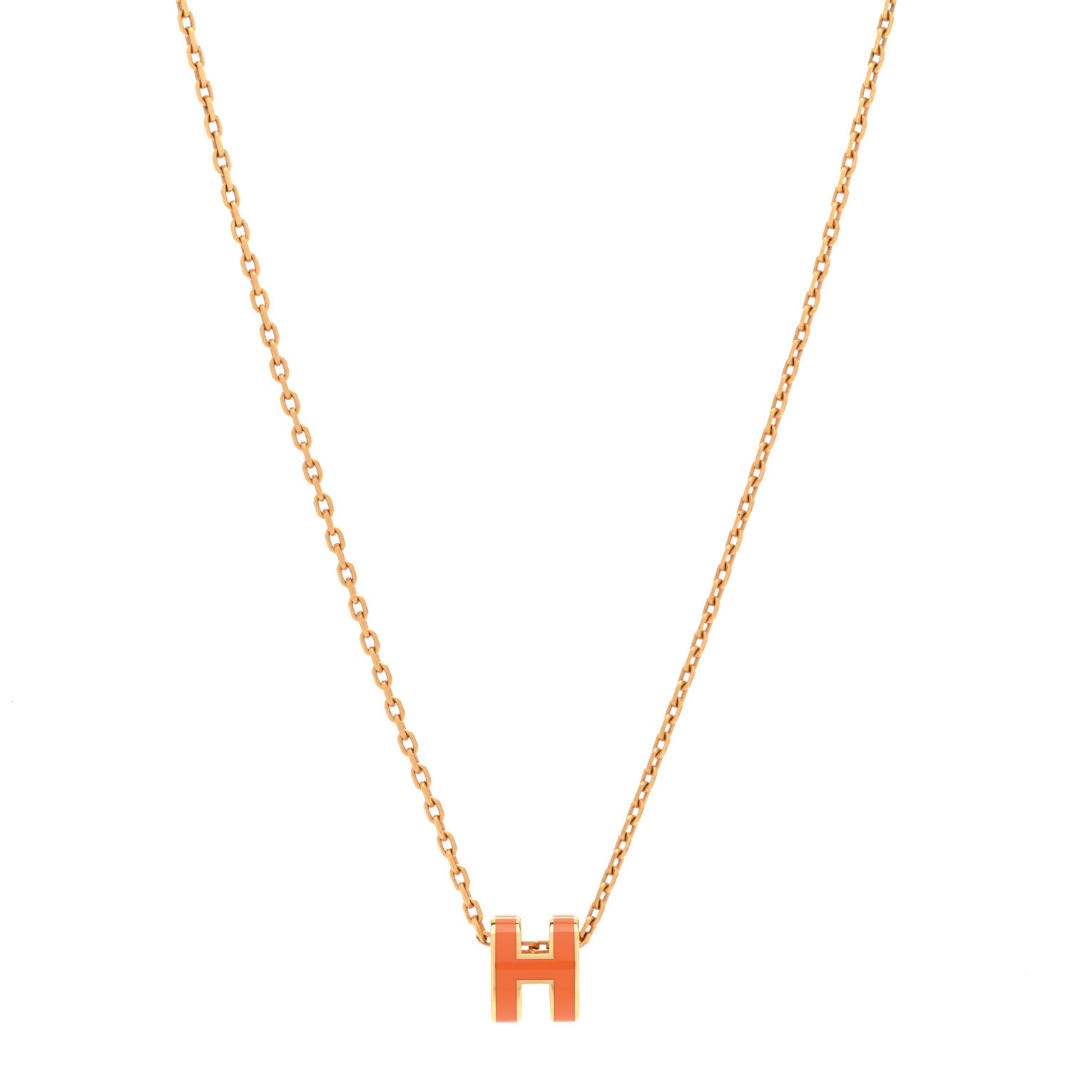 Hermes Lacquered Gold Mini Pop H Pendant Necklace Orange 1 of 5