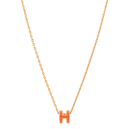 Hermes Lacquered Gold Mini Pop H Pendant Necklace Orange 1 of 5