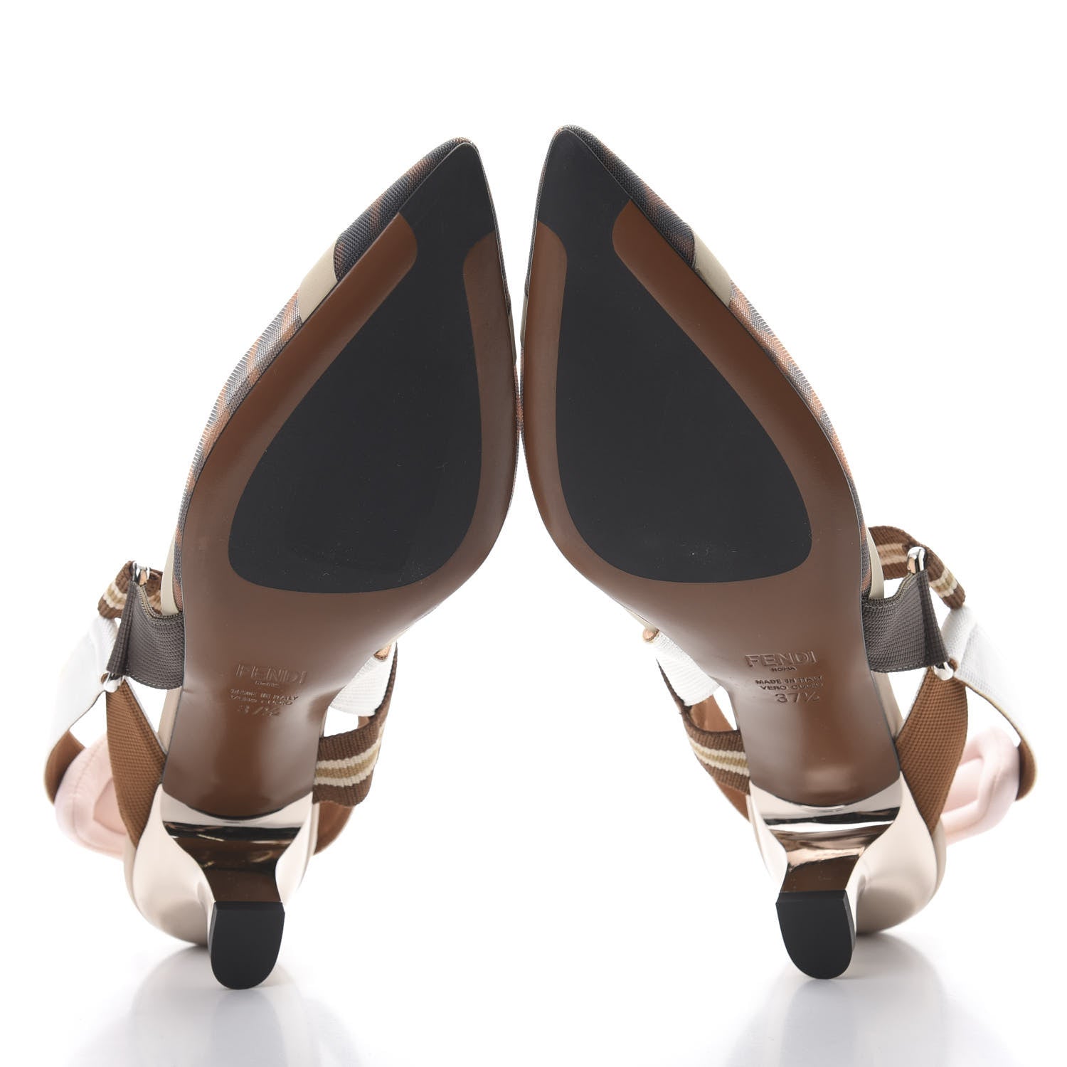 Fendi Technical Mesh FF Colibri Slingback Pumps 37.5 Brown Natural Multicolor 5 of 8