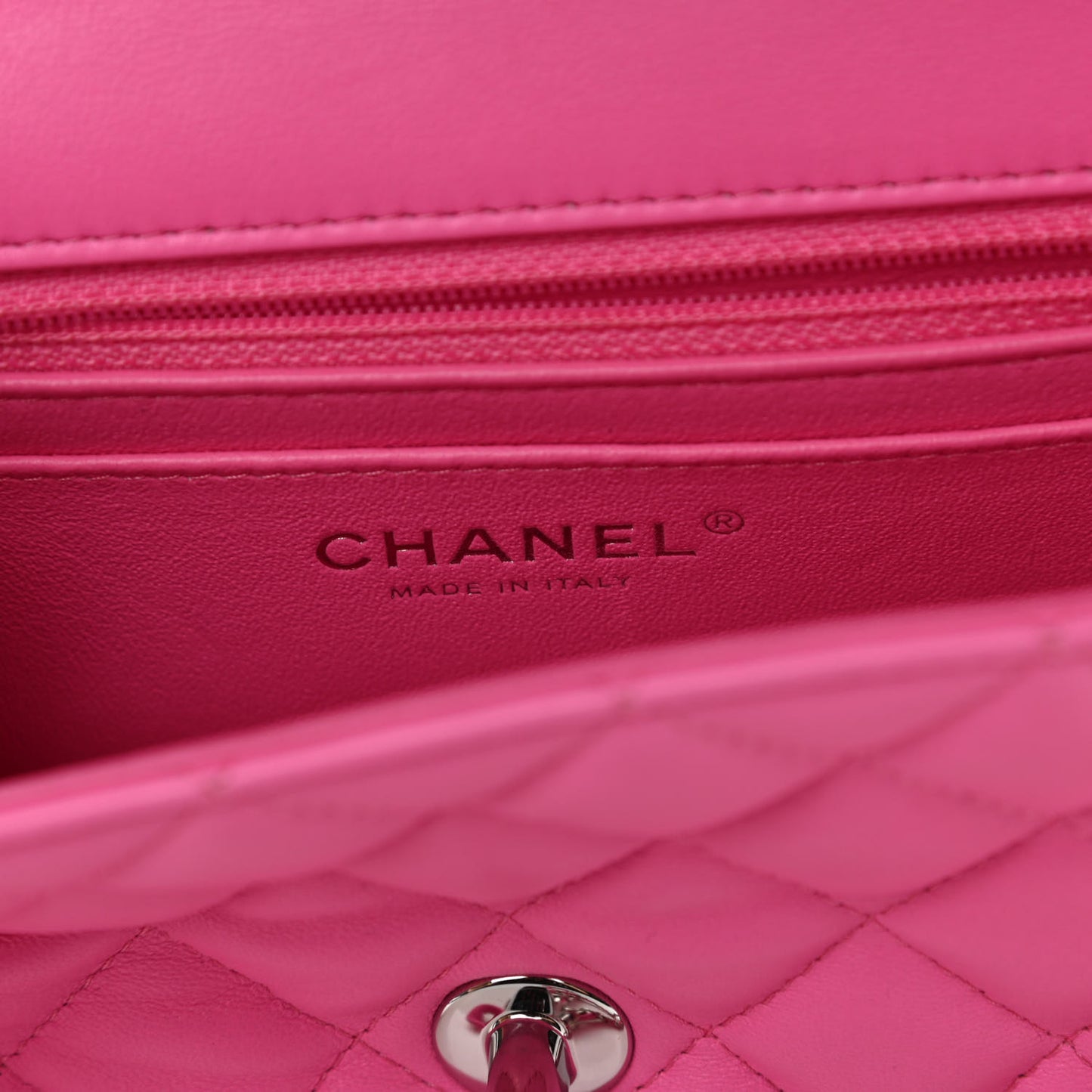 Lambskin Quilted Mini Rectangular Flap Neon Pink