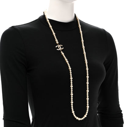 Chanel Pearl Baguette Crystal CC Long Necklace Gold 2 of 6