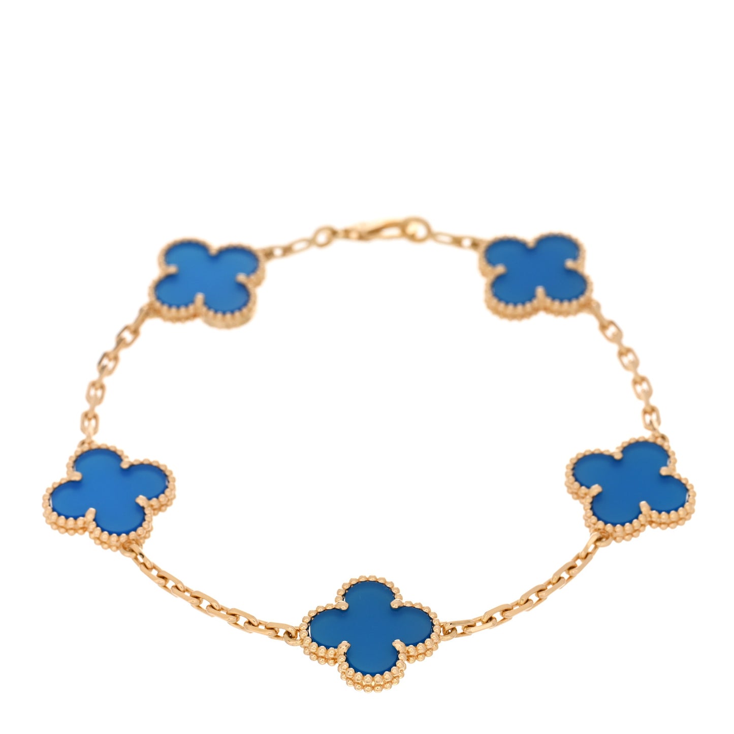 18K Yellow Gold Blue Agate 5 Motifs Vintage Alhambra Bracelet