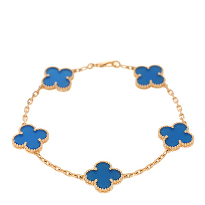 Van Cleef & Arpels 18K Yellow Gold Blue Agate 5 Motifs Vintage Alhambra Bracelet 1 of 5