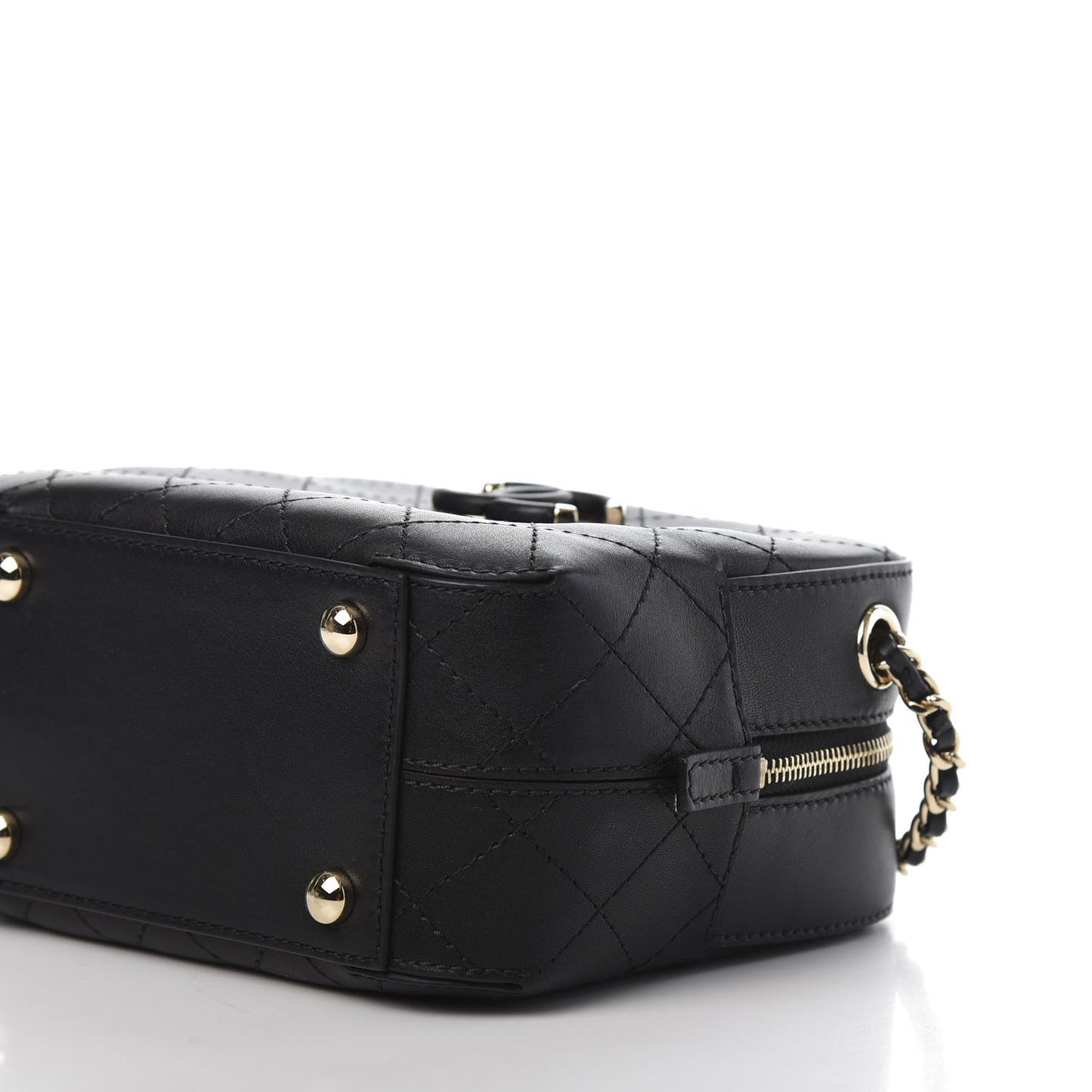 Calfskin Stitched Enamel CC Camera Case Bag Black