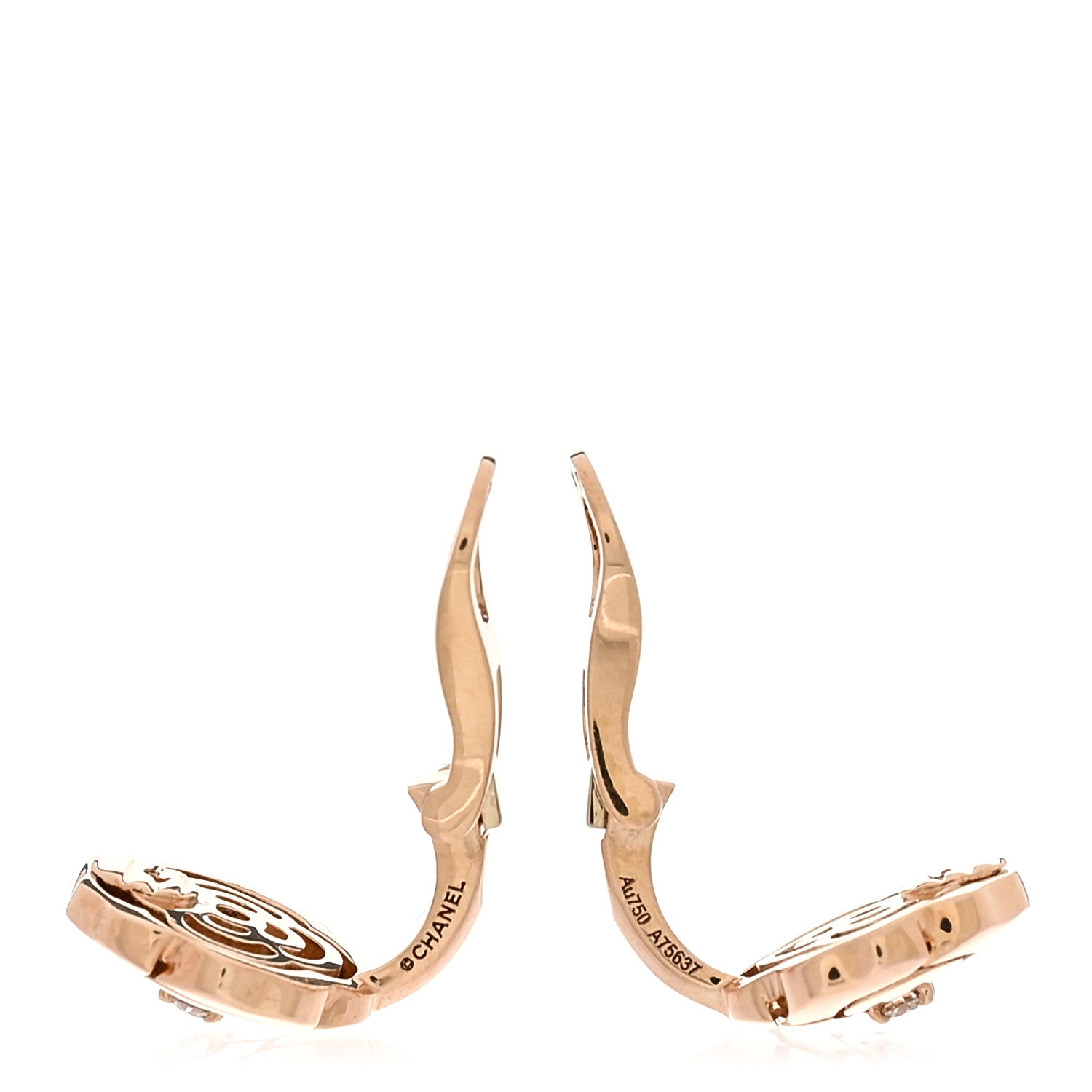 Chanel 18K Rose Gold Diamond Extrait de Camelia Clip On Earrings 3 of 4