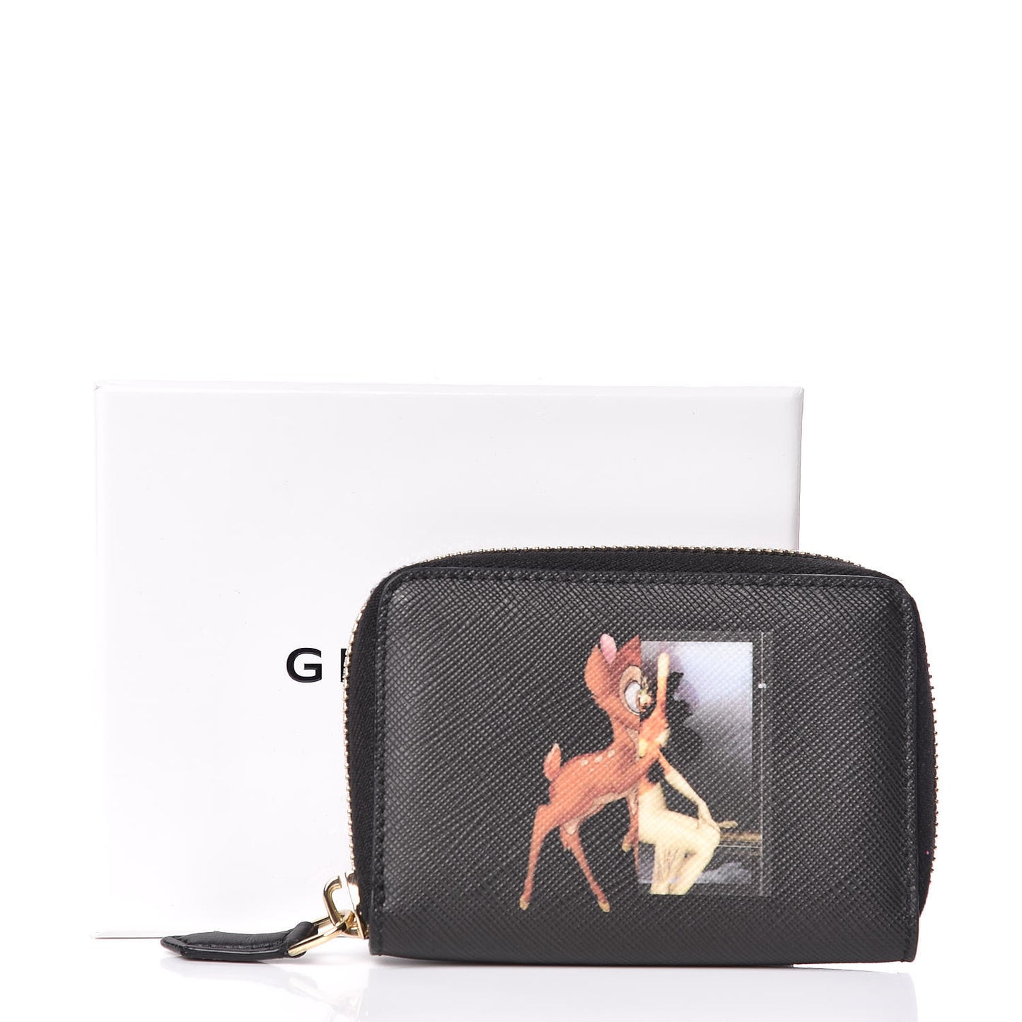 Textured Coated Canvas Iconic Bambi Print Mini Zip Wallet Black