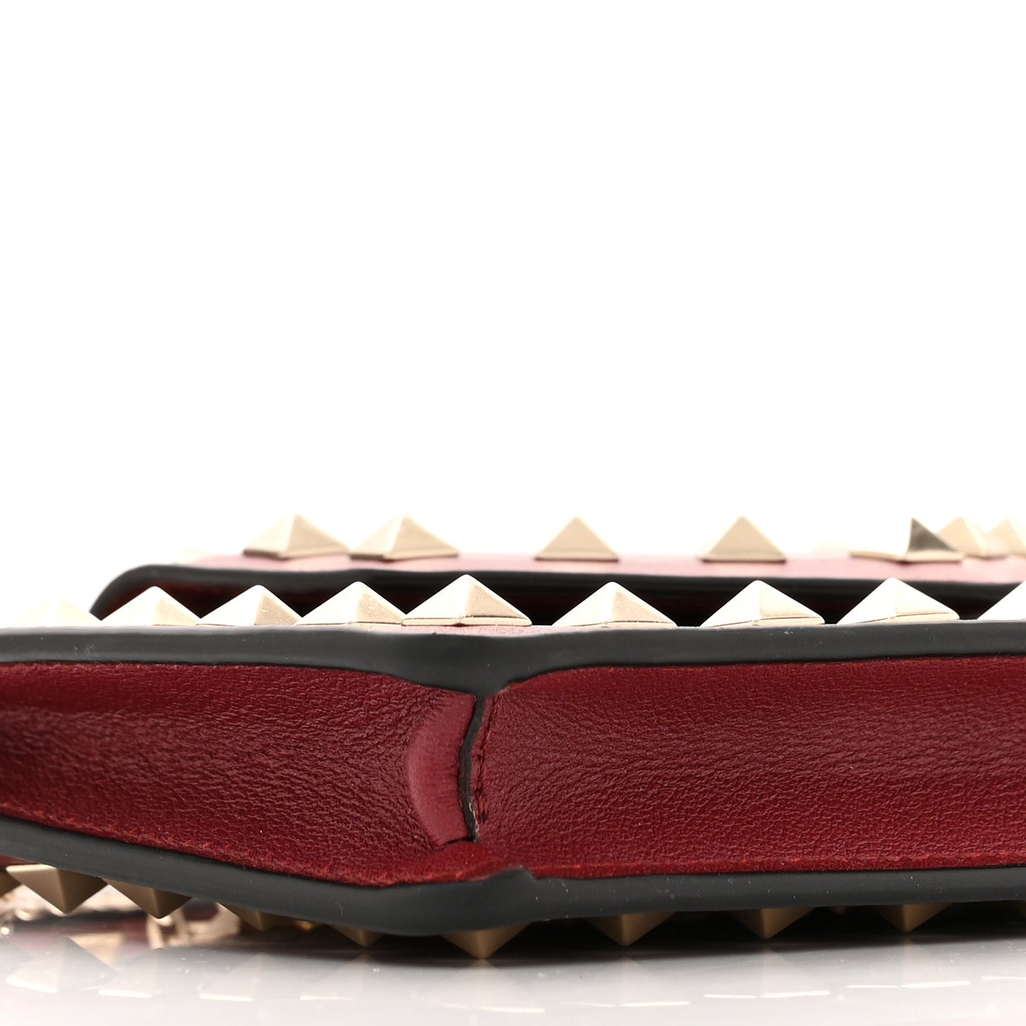 Calfskin Rockstud Phone Case With Chain Rubino