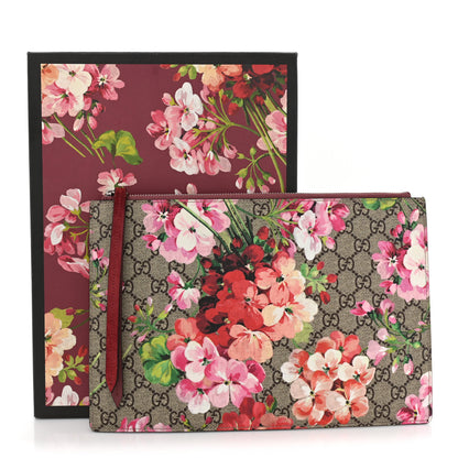 Gucci GG Supreme Monogram Blooms Suede Large Zip Pouch Beige Multicolor Dry Rose 13 of 13