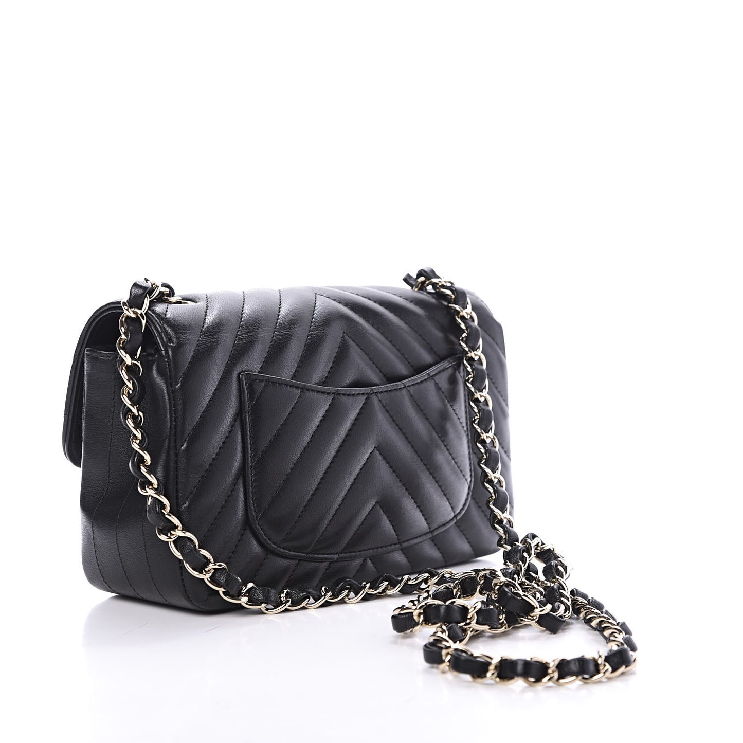 Lambskin Chevron Quilted Mini Rectangular Flap Black