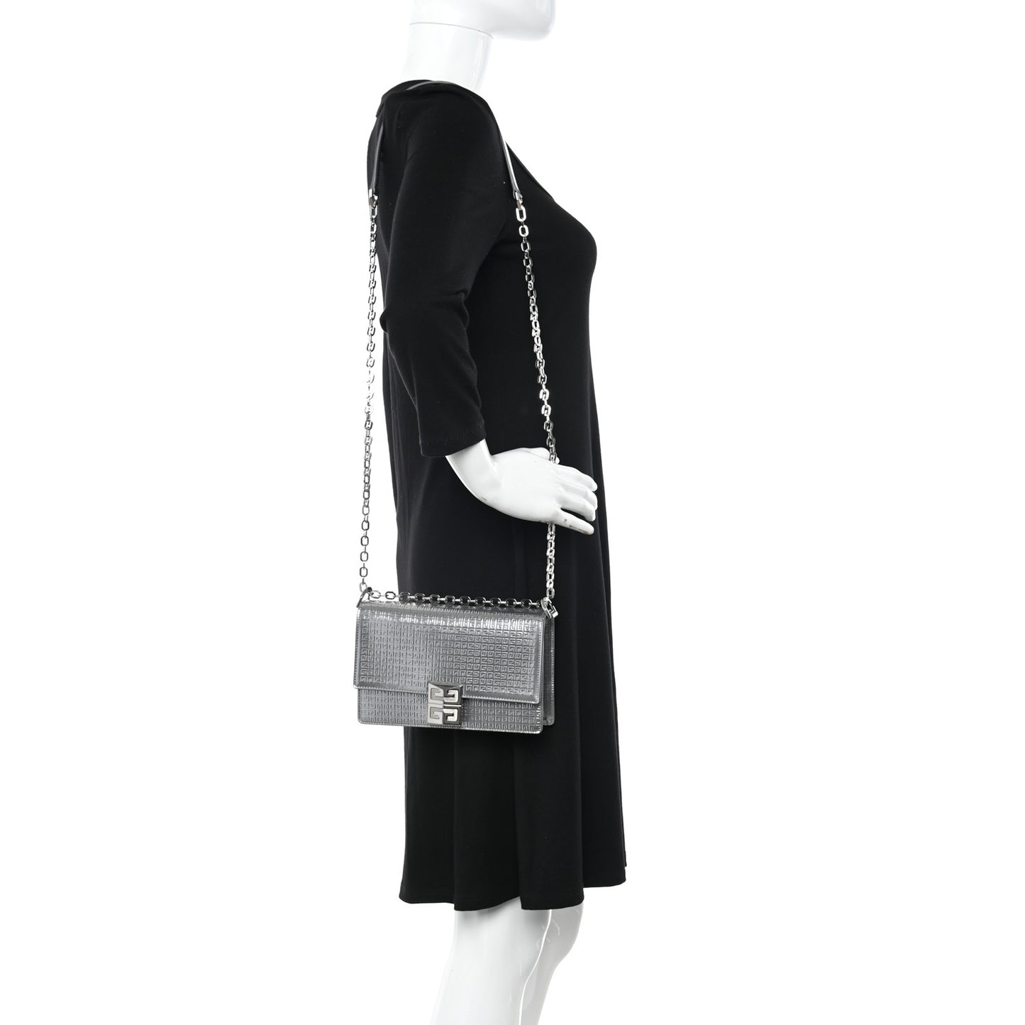 Metallic Calfskin 4G Embossed Small 4G Crossbody Silver