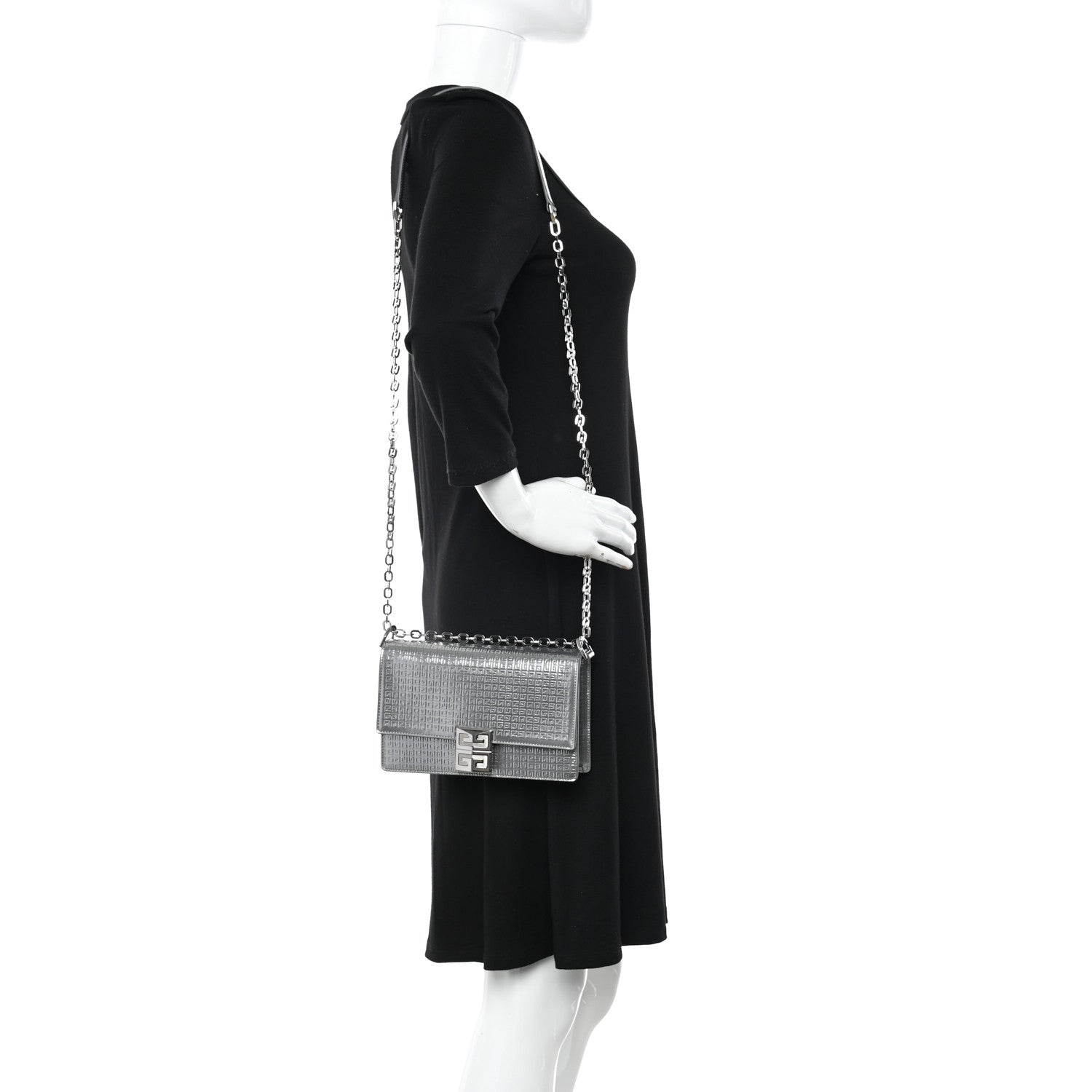 Givenchy Metallic Calfskin 4G Embossed Small 4G Crossbody Silver 2 of 11
