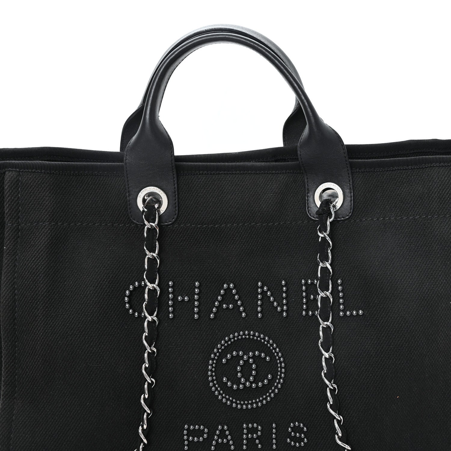 Chanel Canvas Pearl Medium Deauville Tote Black 8 of 10
