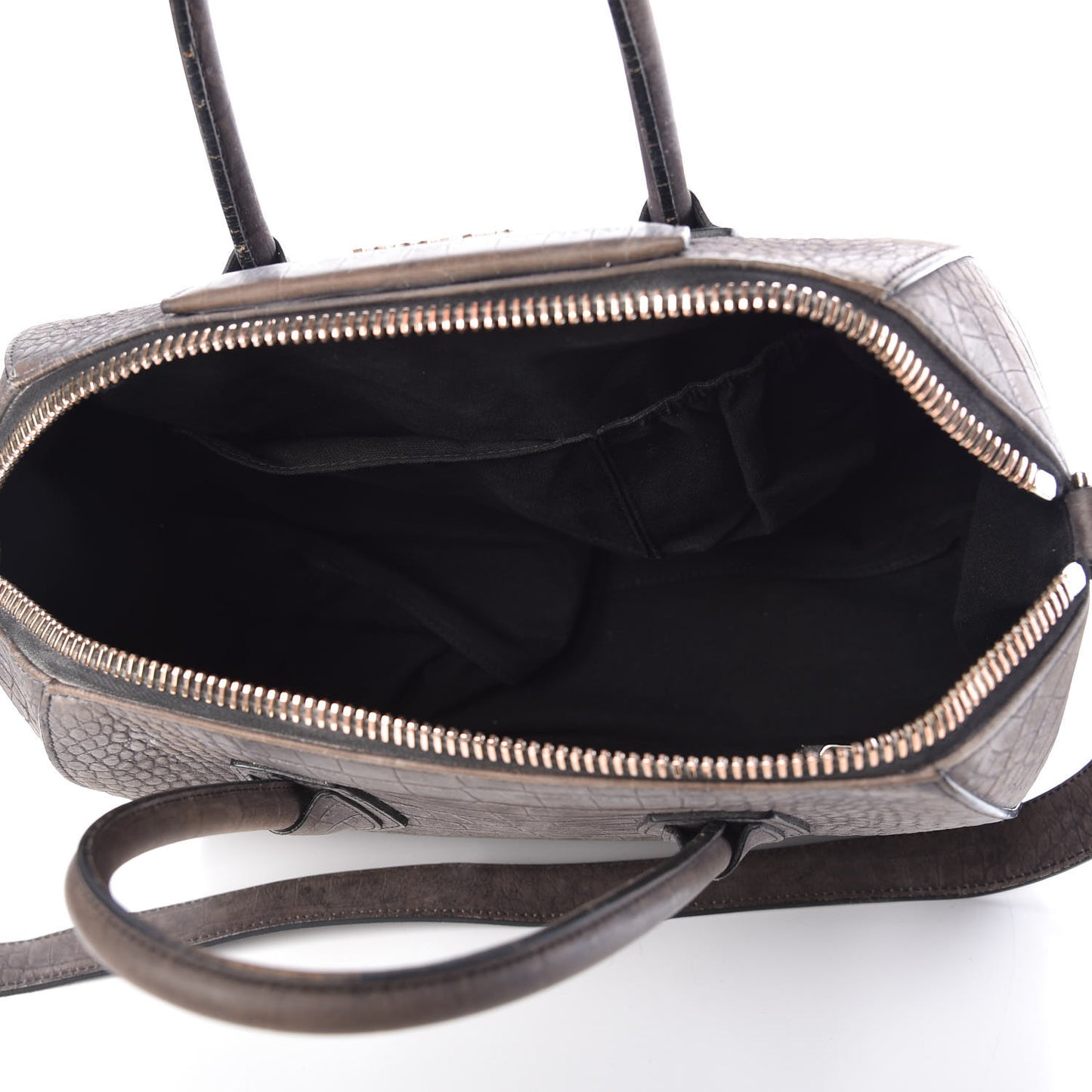 Nubuck Crocodile Embossed Medium Antigona Washed Black