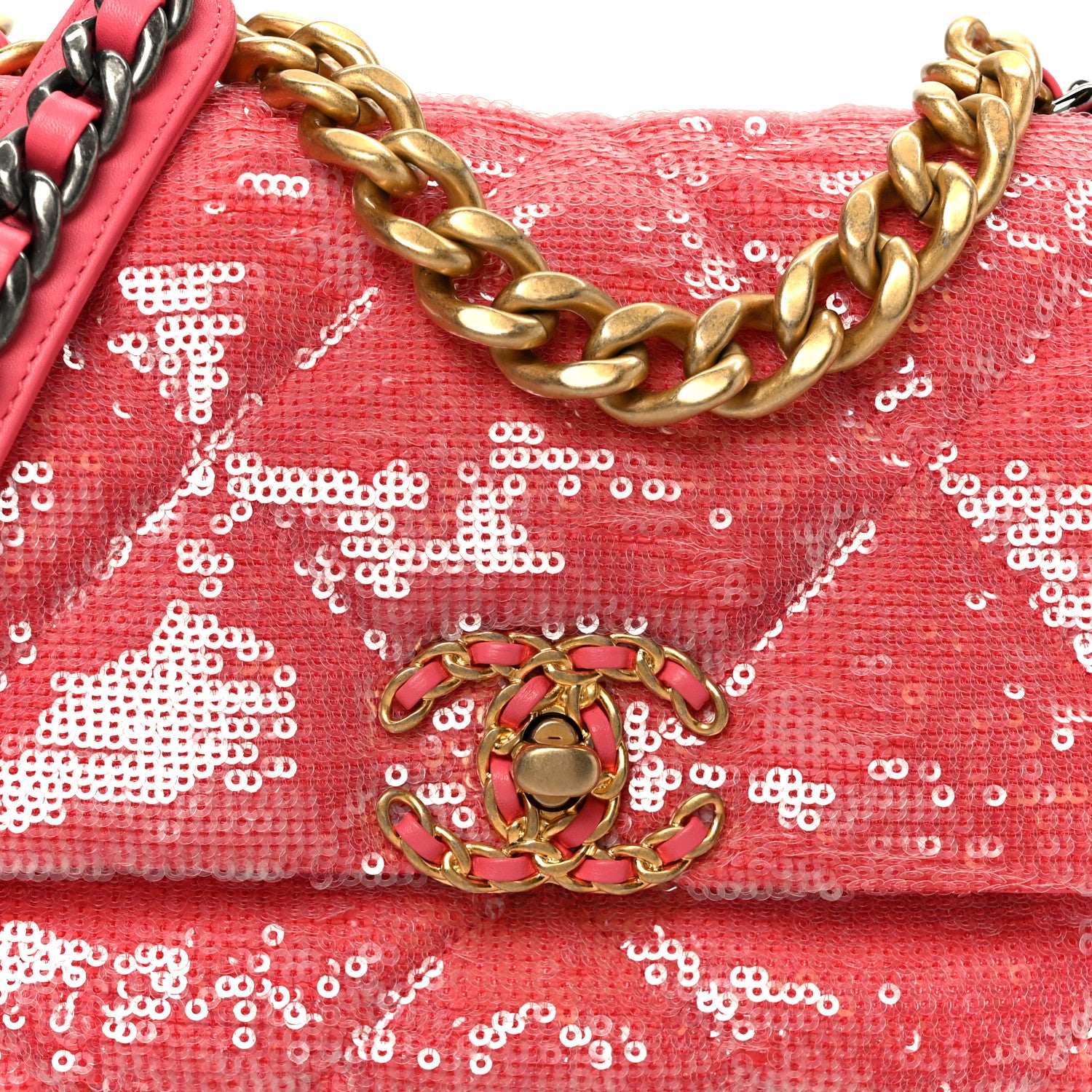 Chanel Sequin Quilted Medium Chanel 19 Flap Coral 8 of 10