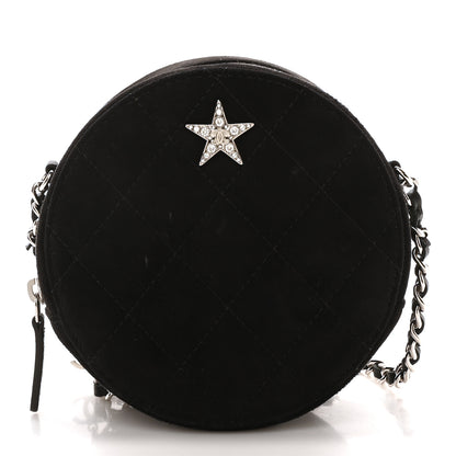 Chanel Suede Quilted Crystal Round Clutch With Logo Chain Black 1 of 10