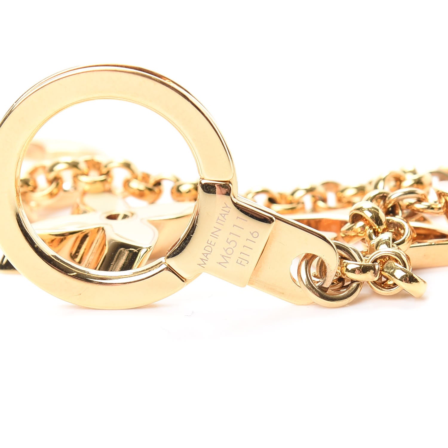 Louis Vuitton Brass Enamel Fleur De Monogram Bag Charm Chain Gold 4 of 5