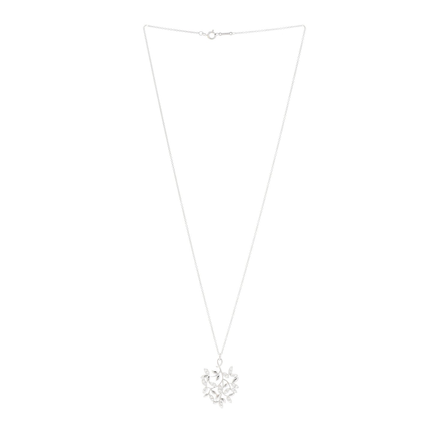 18K White Gold Diamond Paloma Picasso Olive Leaf Pendant Necklace