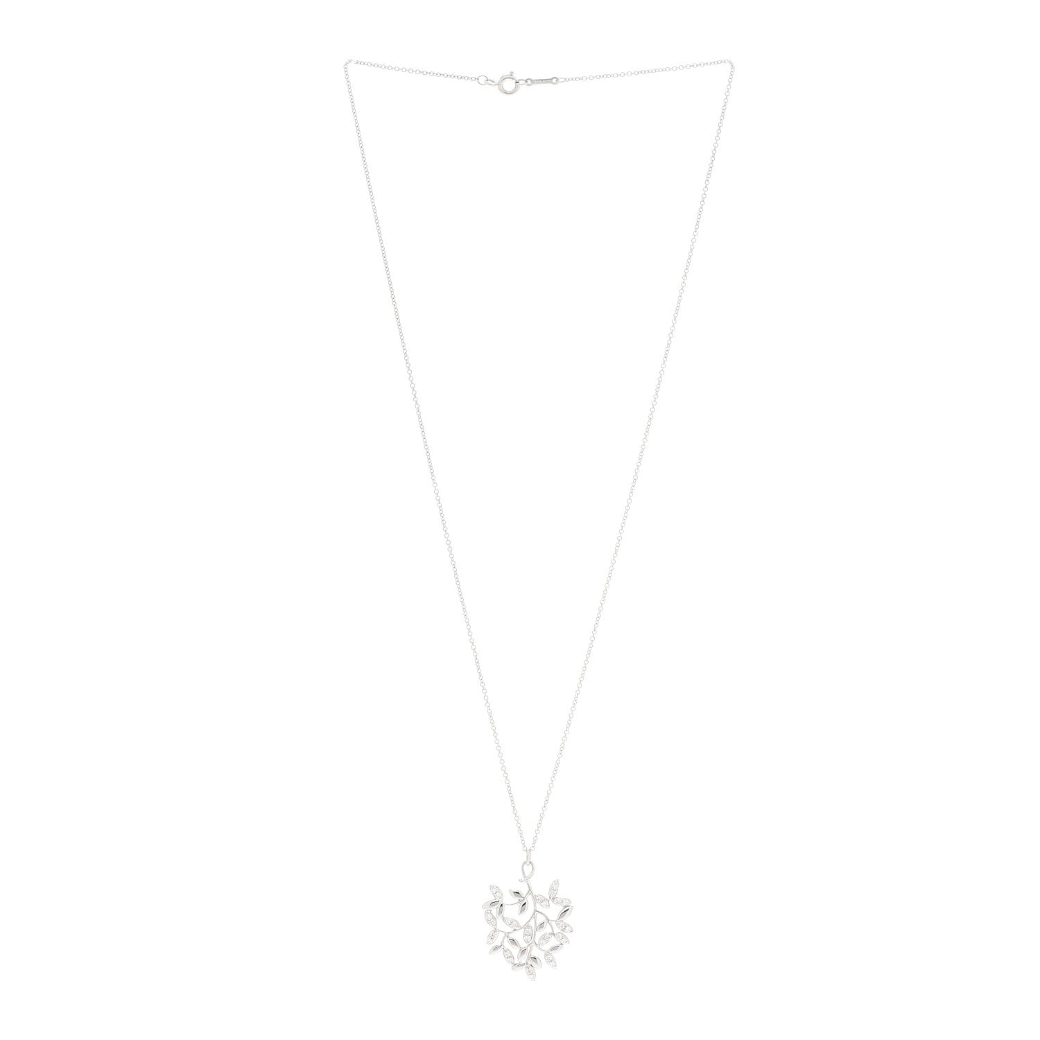Tiffany 18K White Gold Diamond Paloma Picasso Olive Leaf Pendant Necklace 3 of 7