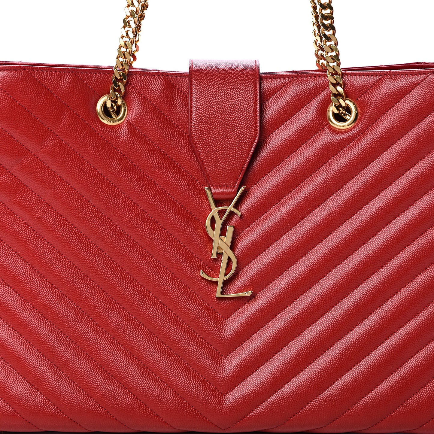 Grain De Poudre Matelasse Chevron Large Monogram Shopping Bag Red