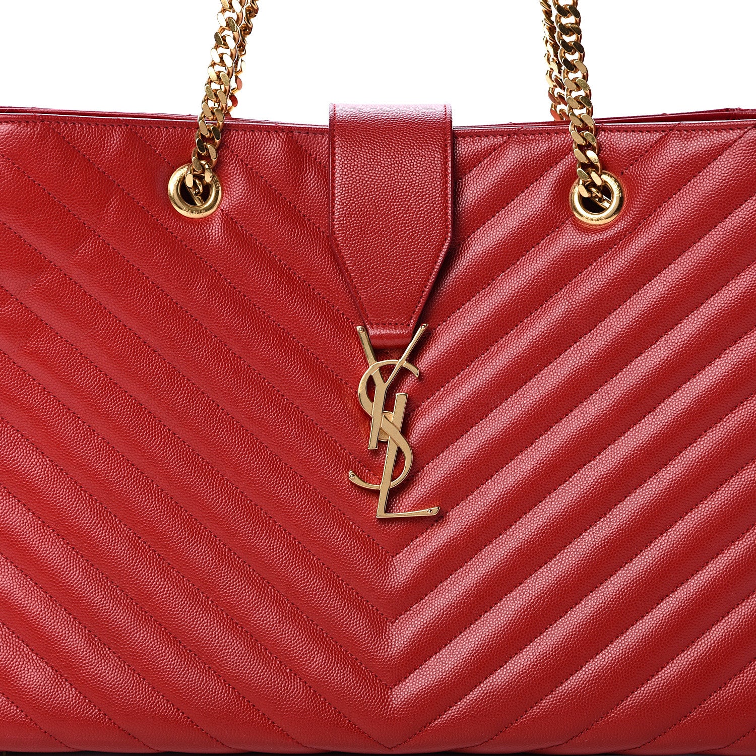 Saint Laurent Grain De Poudre Matelasse Chevron Large Monogram Shopping Bag Red 7 of 13