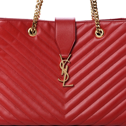 Saint Laurent Grain De Poudre Matelasse Chevron Large Monogram Shopping Bag Red 7 of 13