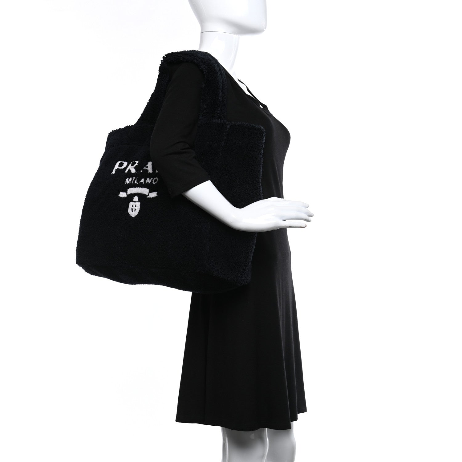Prada Terry Cloth Tote Bag Black White 2 of 9