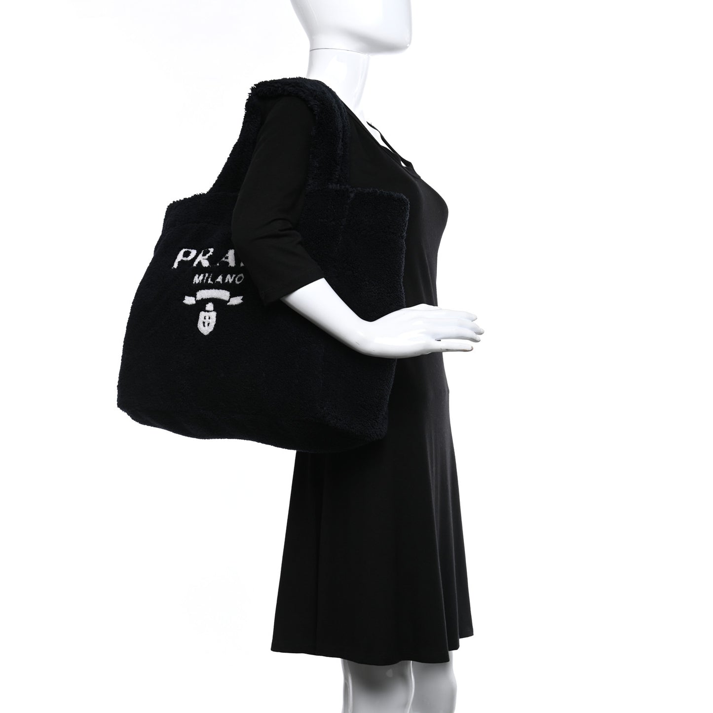 Terry Cloth Tote Bag Black White
