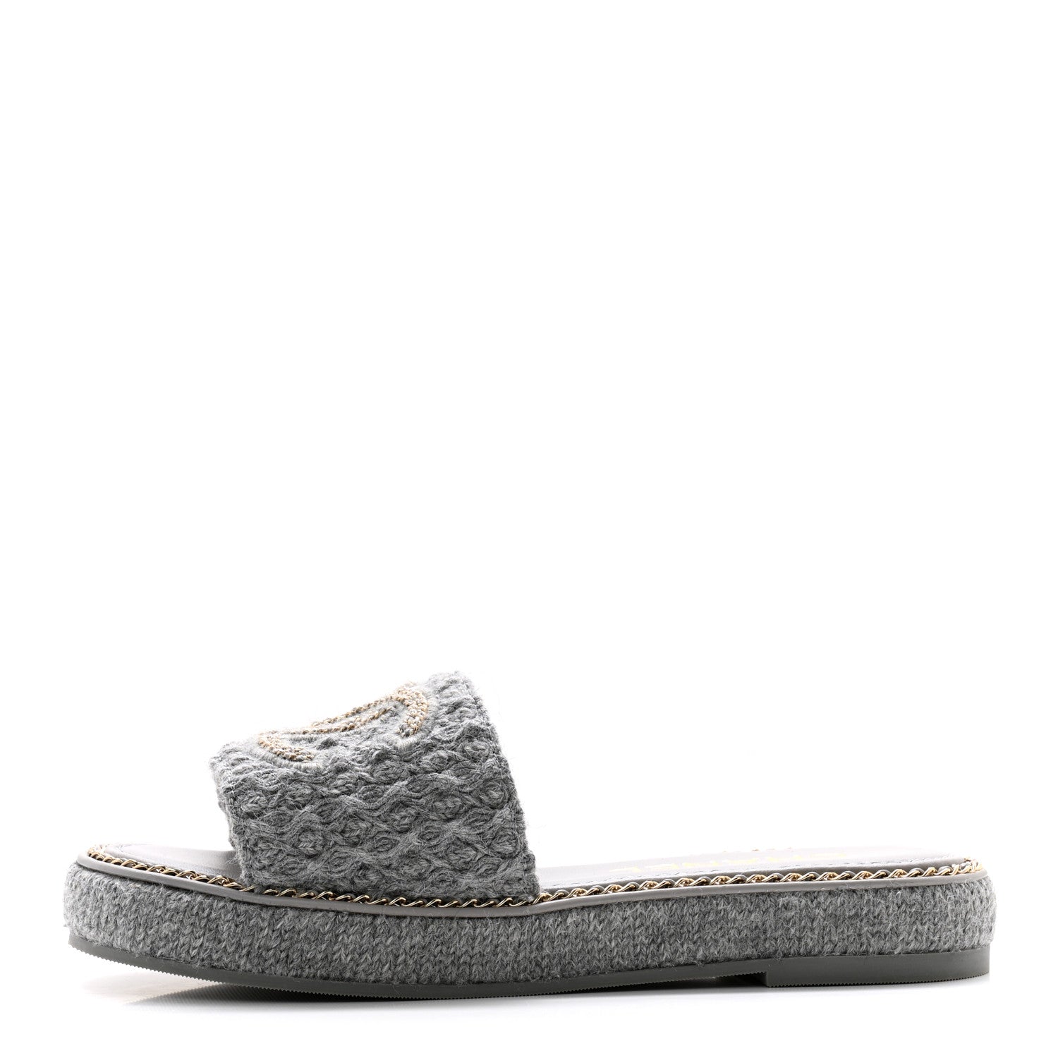 Chanel Wool Alpaca Chain CC Slide Sandals 37 Gray 1 of 9