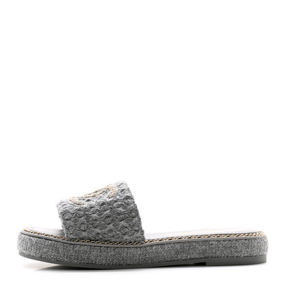 Chanel Wool Alpaca Chain CC Slide Sandals 37 Gray 1 of 9